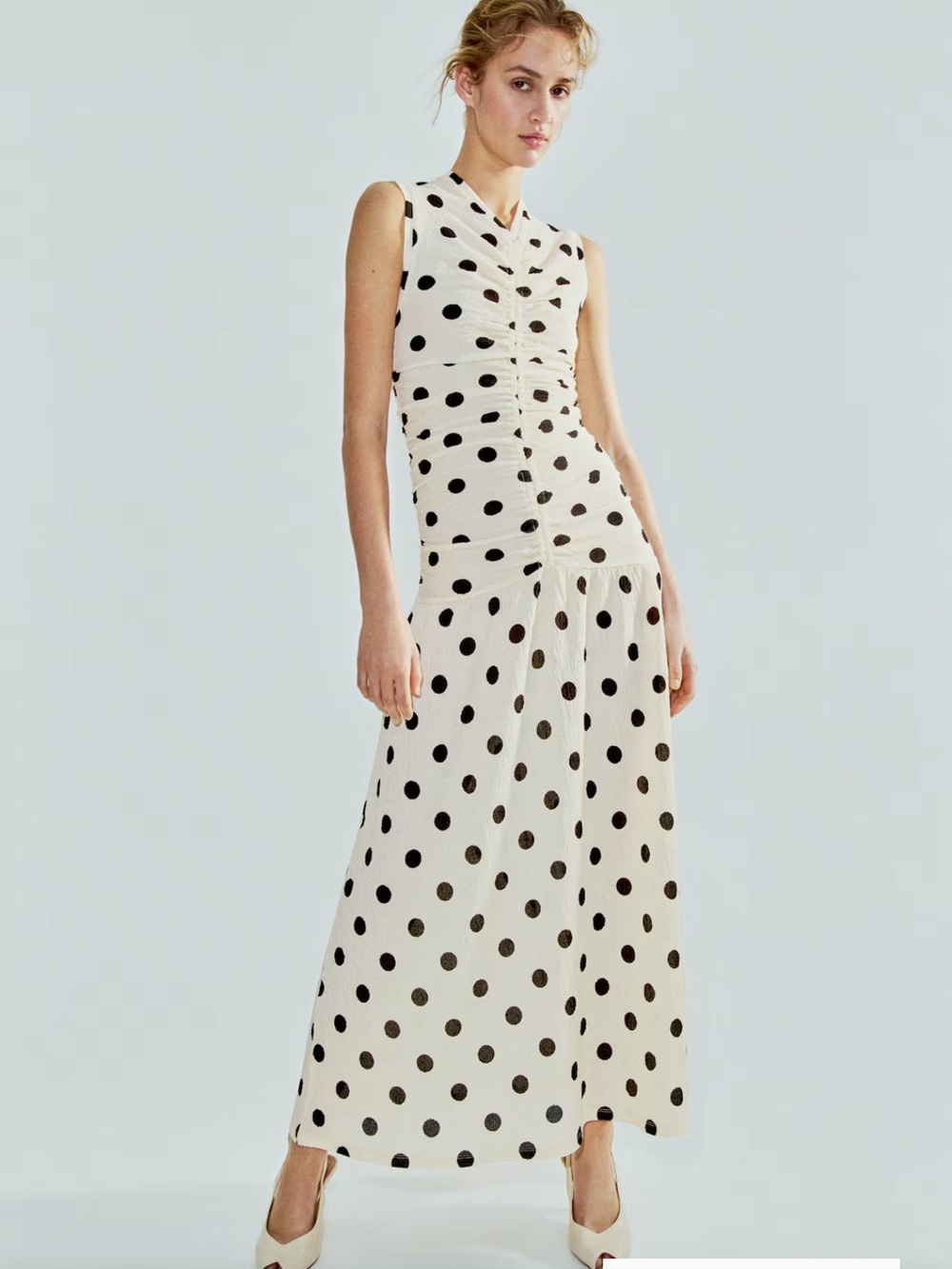 H&M Cream Maxi Dress with Black Polka Dots